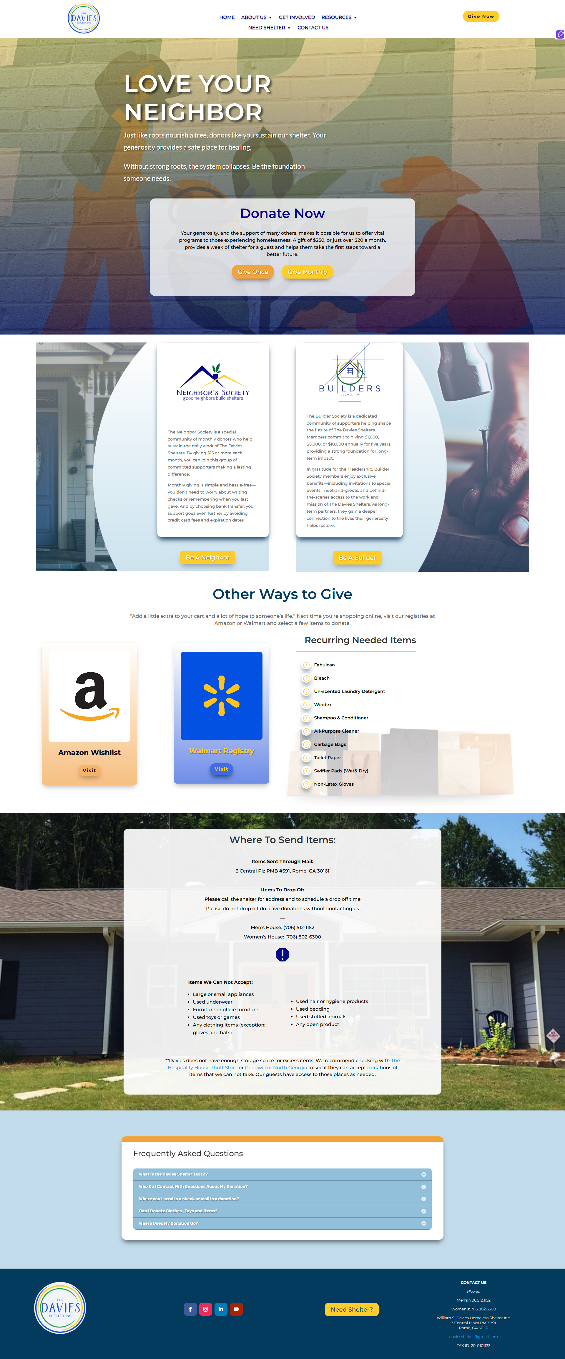 Davies Shelters Donate page