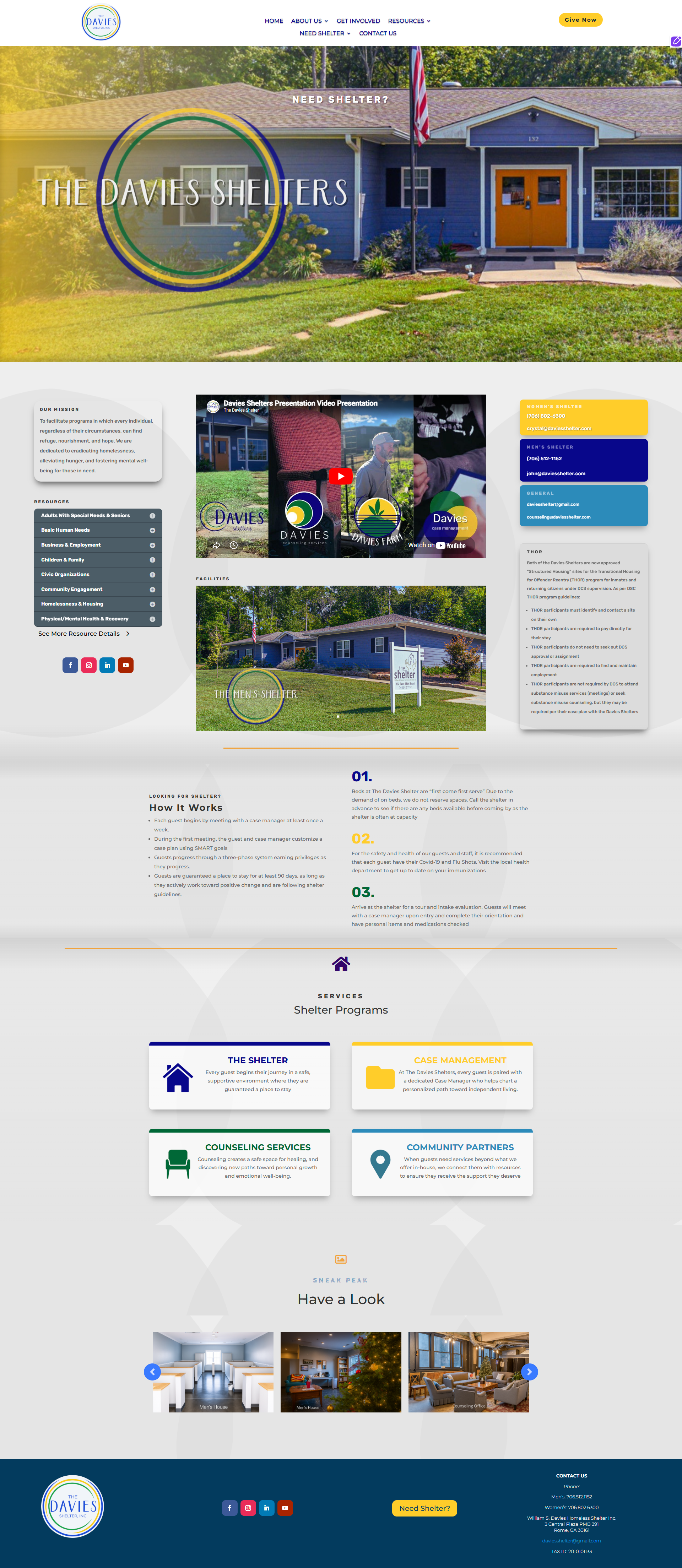 Davies Shelters Need Shelter page